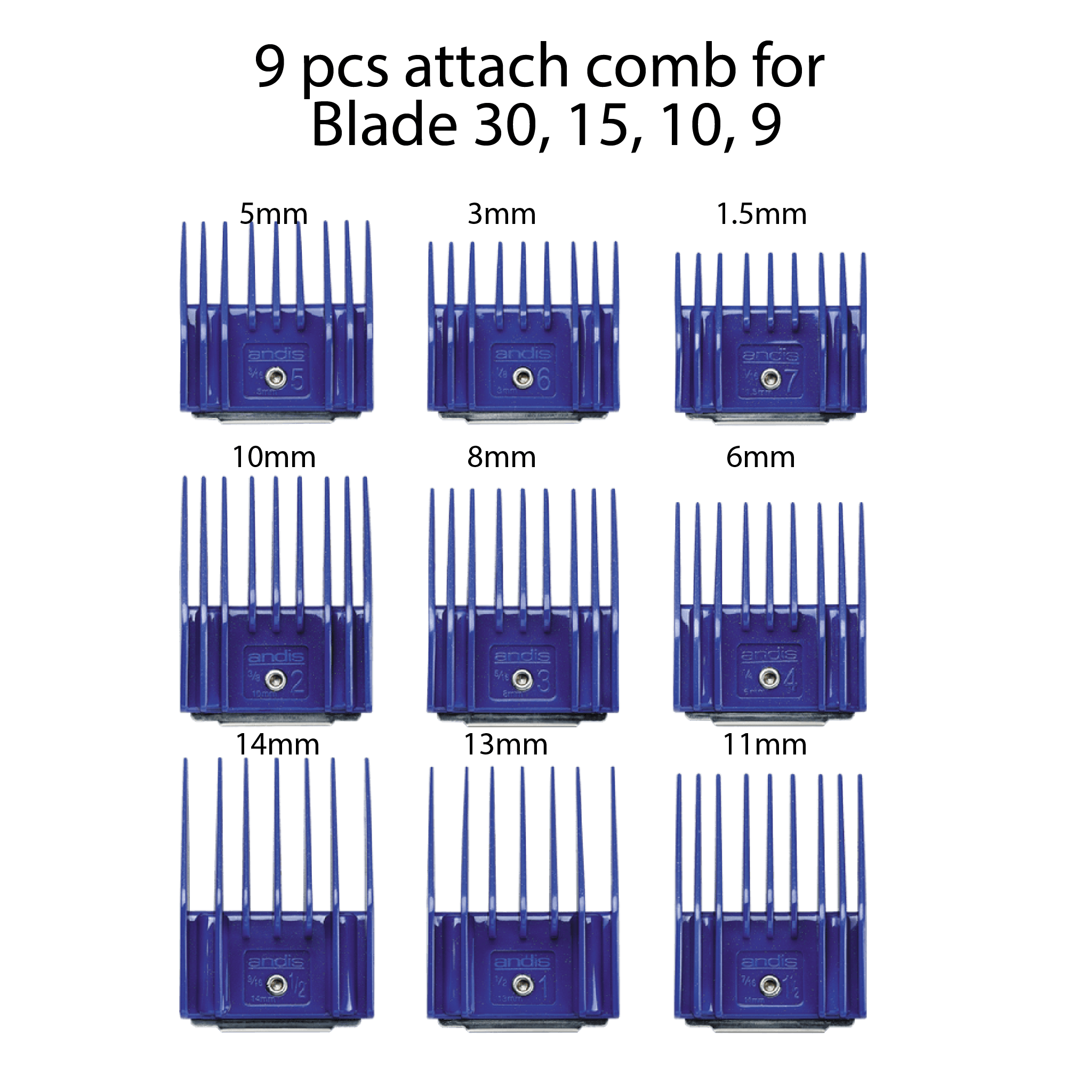 Andis 9pcs Comb Small (Shorter Length)