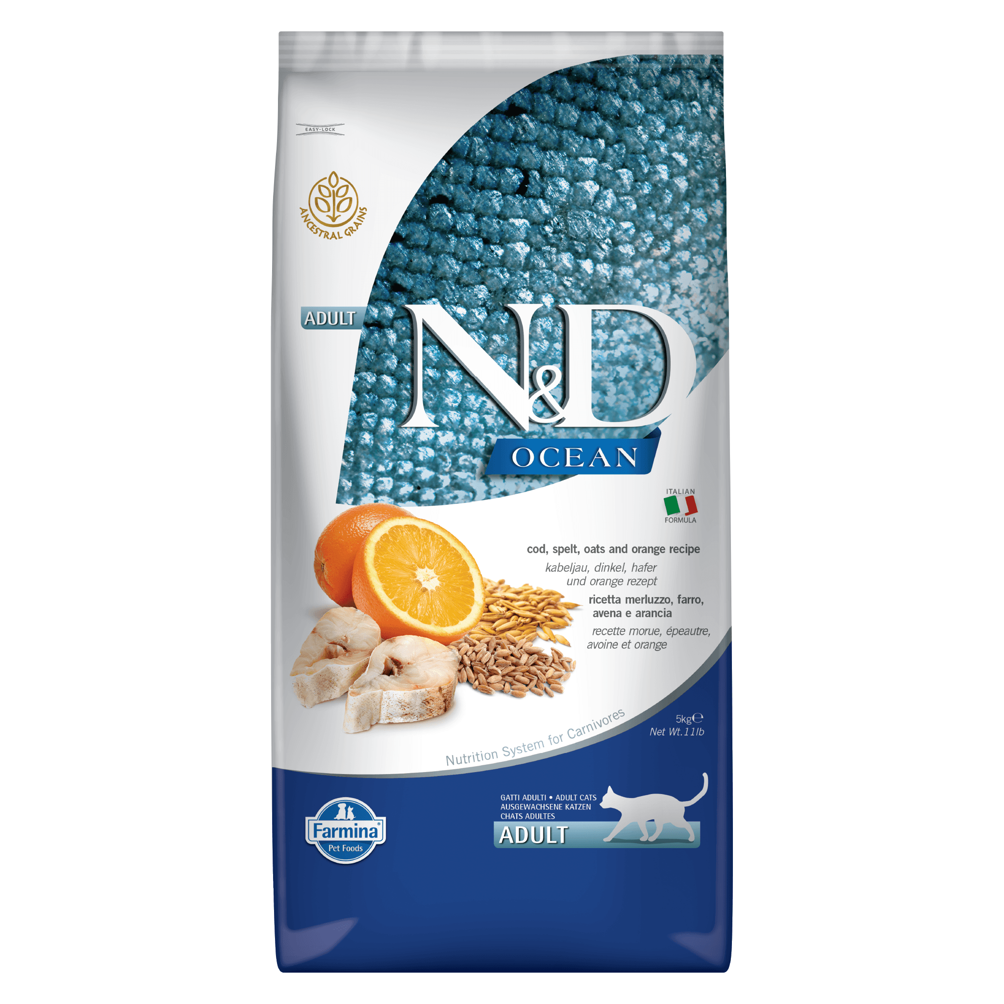 N&D Ocean Ancestral Grain Cod, Spelt, Oats & Orange Adult Cat - Image 2