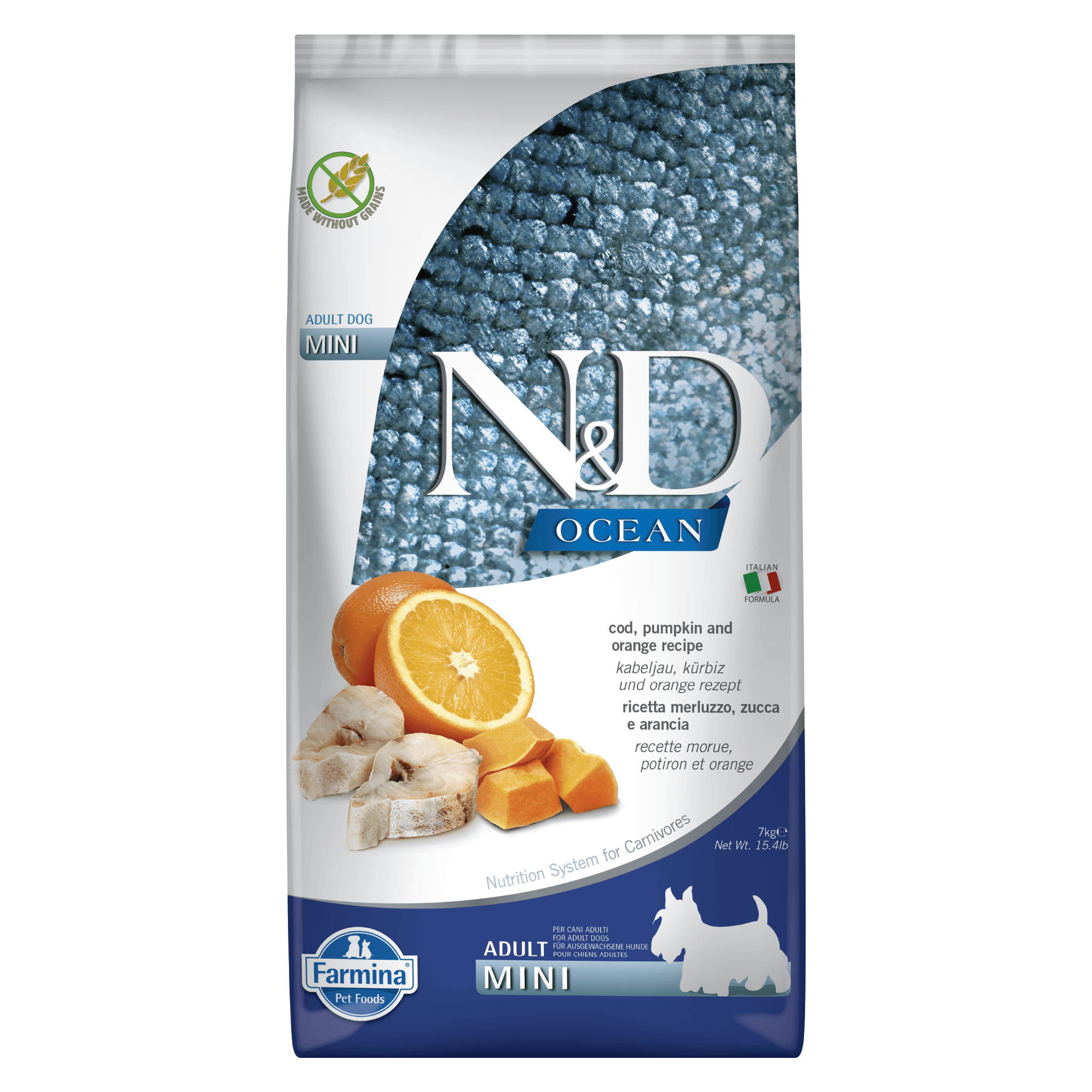 N&D Ocean Pumpkin Codfish & Orange Grain Free Adult Mini Kibble Size Dog Food - Image 2