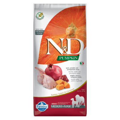 N&D Pumpkin Grain Free Chicken & Pomegranate ADULT Medium & Maxi Kibble Size Dry Dog Food 12kg