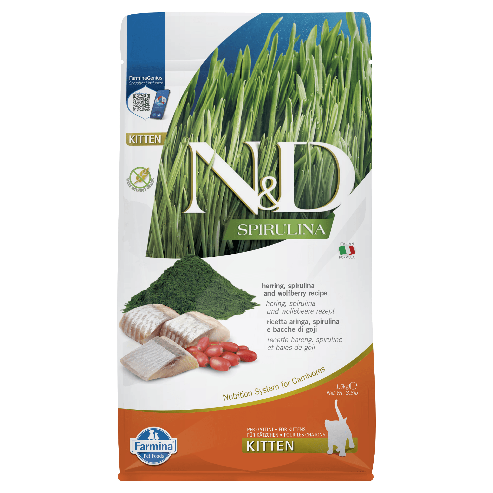 N&D Spirulina Herring, Spirulina AND Wolfberry KITTEN 1.5kg