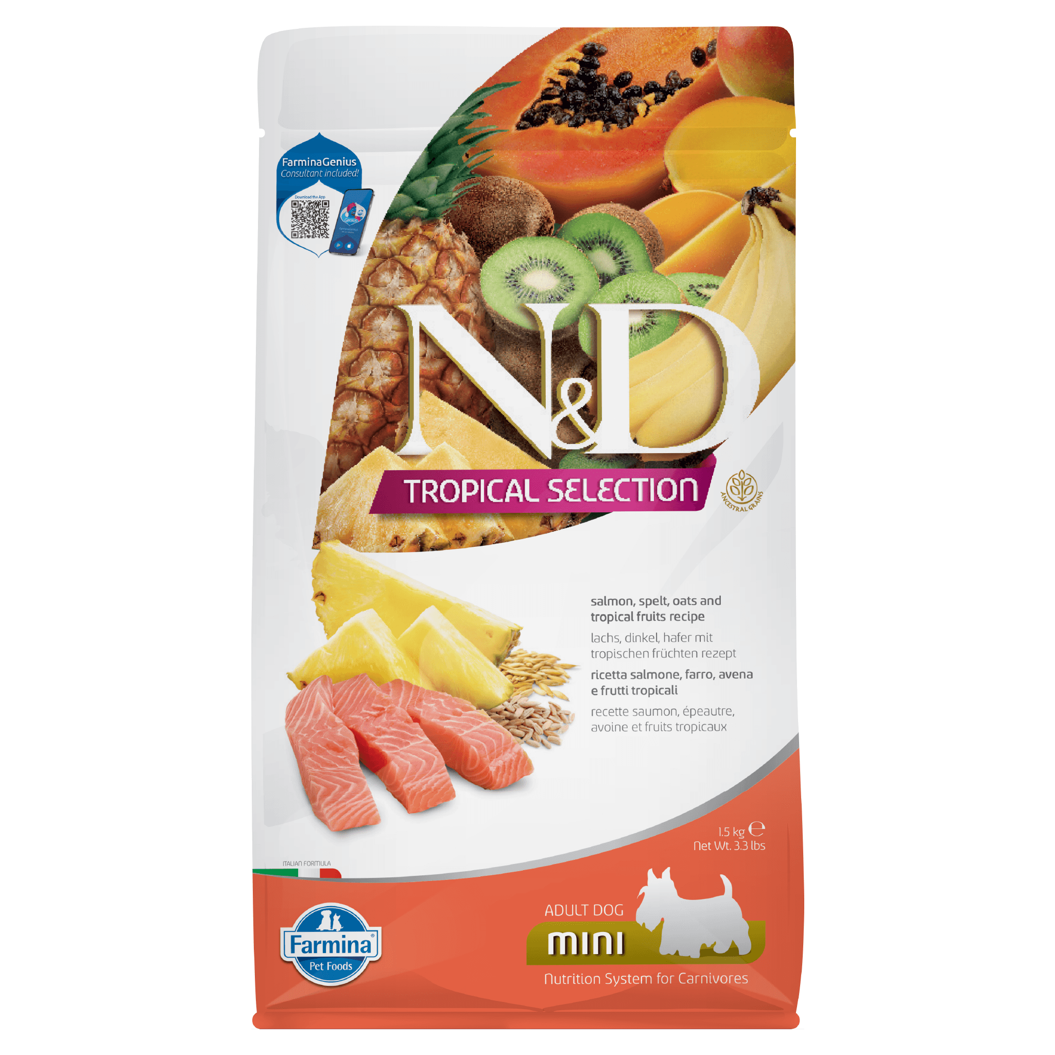 N&D Tropical Salmon ADULT Mini Kibble Size Dry Dog Food