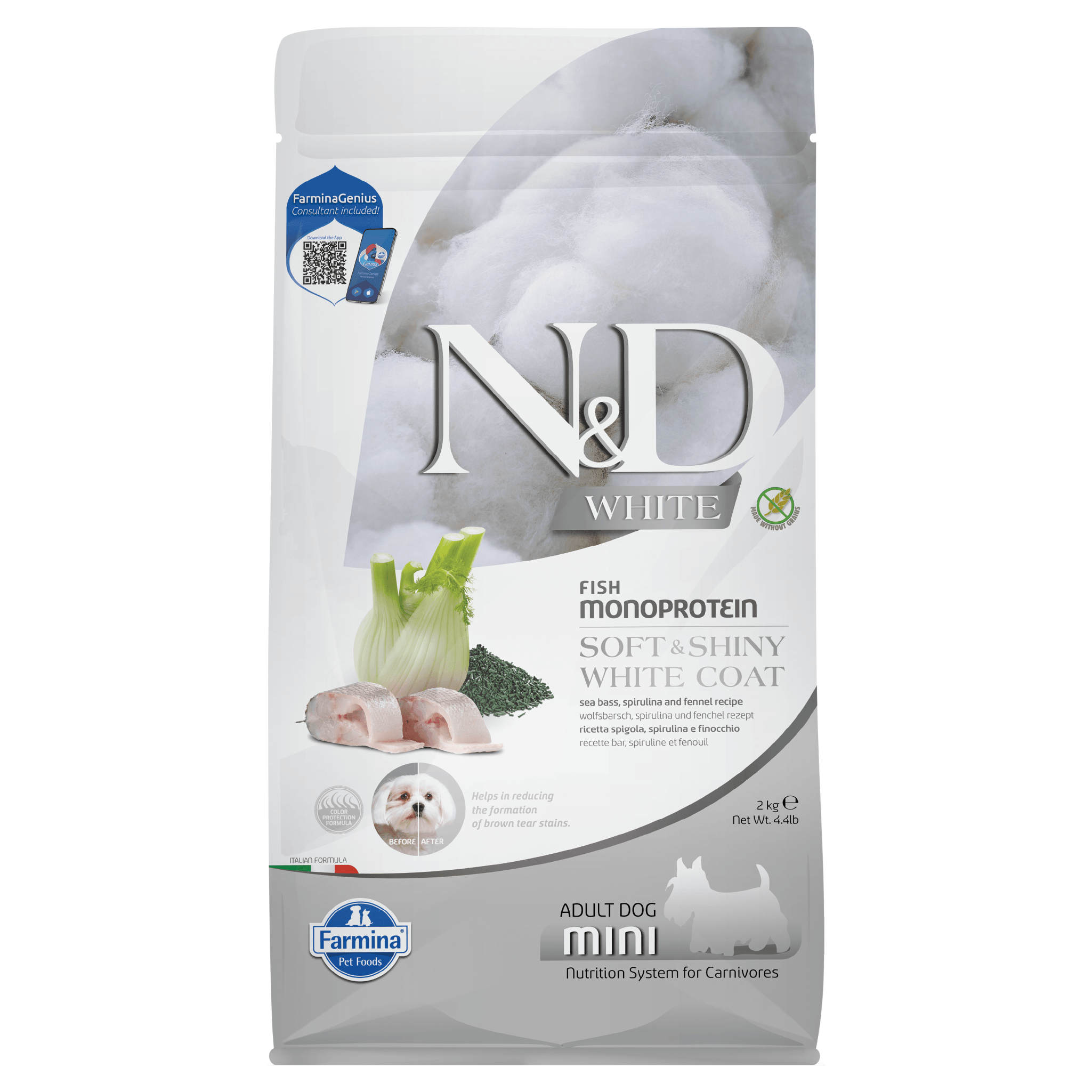 N&D WHITE Sea Bass, Spirulina, and Fennel Recipe for Dogs 2KG